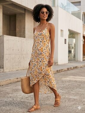 Ganni Bini Floral Slip Dress L Cottagecore Romantic Prairie Midi